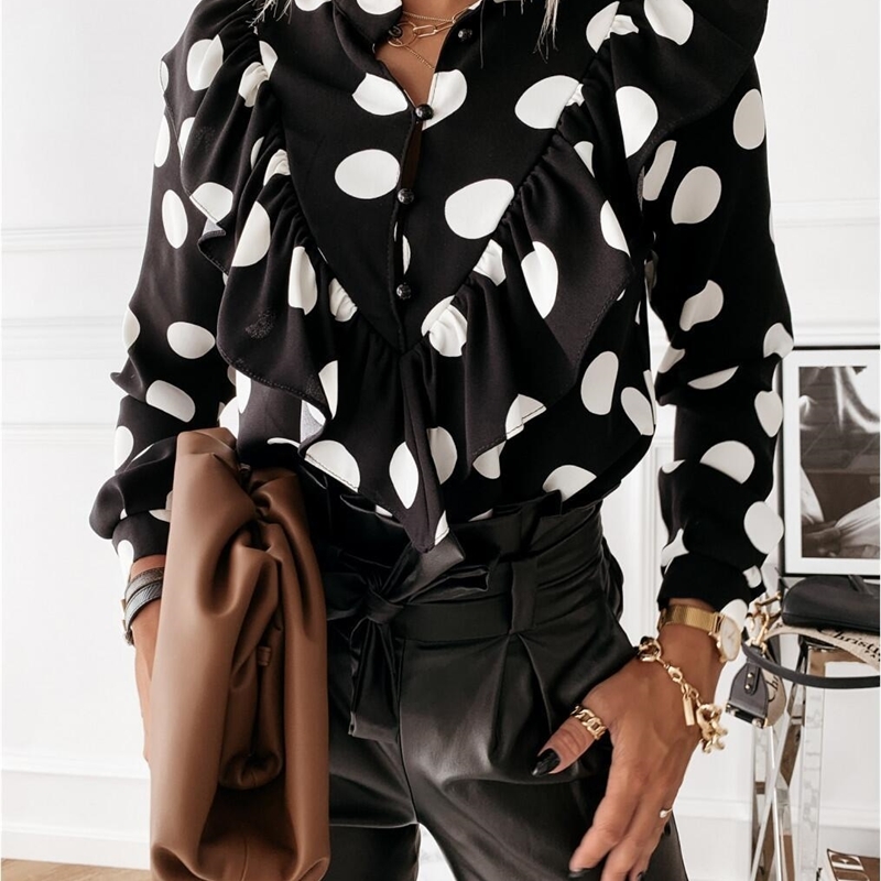 Autumn Women Leopard Print Ruffles Blouses Shirt Long Sleeve Work Shirt Lady Elegant Loose Office Blouses Tops 210225