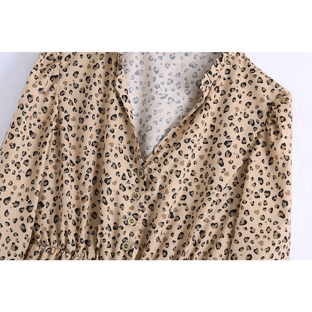 Women Dress Leopard Printed Short Mini dress Long Sleeves Chic Lady Fashion Vintage Casual Woman Dresses 210709