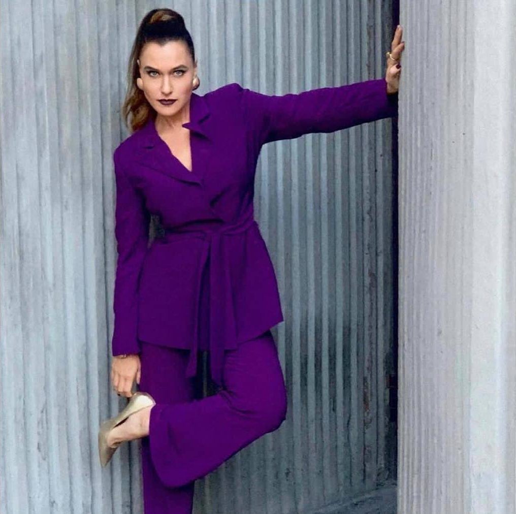 Smart Purple Women Suits Slim Fit Office Lady Party Prom Tuxedos Blazer Red Carpet Leisure Outfit Suit (Jacket+Pants)