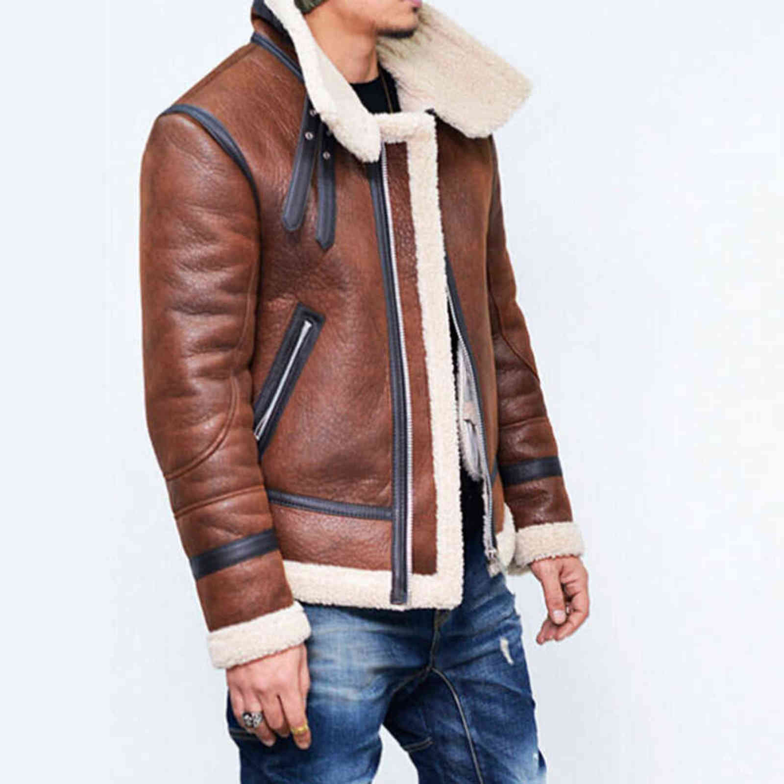 Winter Leather Jacket Mens Motorcycle Long-sleeve Vintage Faux PU Leather Coat Men Black Thicken Warm Coats Turn-down Collar 3XL 211111
