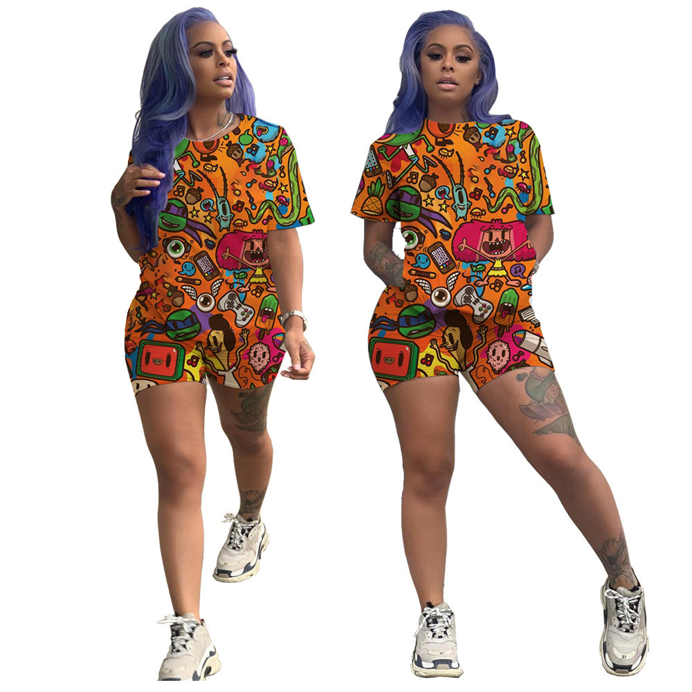 Designer 2021 tracksuits women recommended cartoon printing leisure home two-piece 2 piece set Girl Printed Top sportwear woman summer dresses