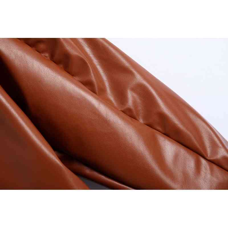 Women Pu Leather Shirt Autumn Fashion Brown Color Modern Lady Casual Top 210602