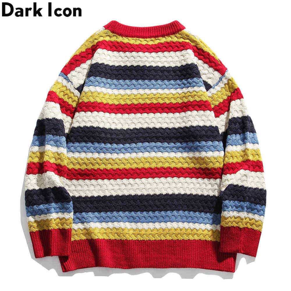 Striped Floral Embroidery Men's Sweater Students Boy Girl Sweaters Preppy Style Couple Sweater 210603
