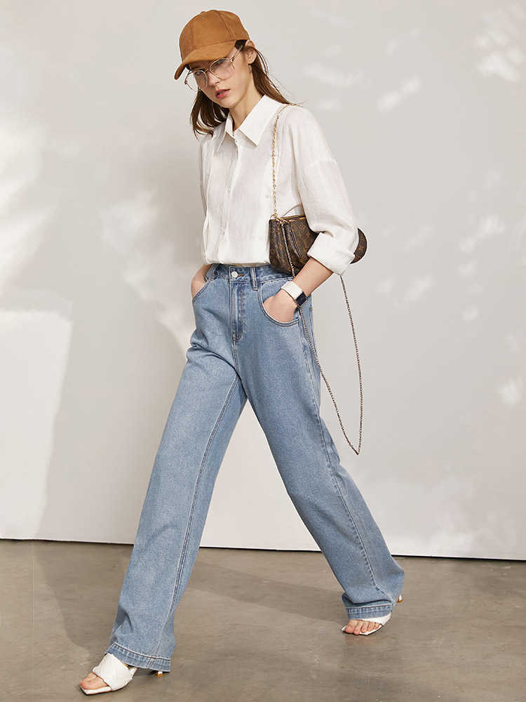 Minimalism Spring Summer Women's Tops Offical Lady 100%Linen Irregular Hem Female Blouse Causal Women Shirt 12170022 210527