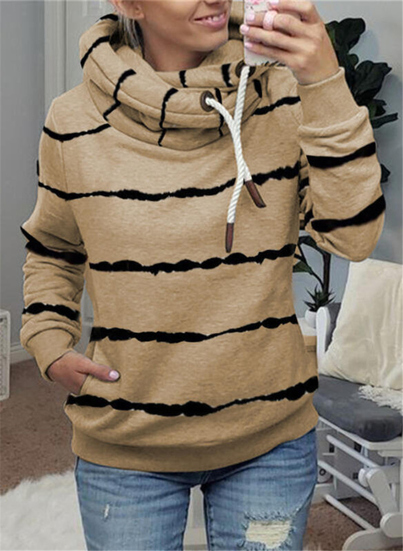 Women's Hoodies Sweatshirts European and American autumn winter printed hooded fleece striped sweater
