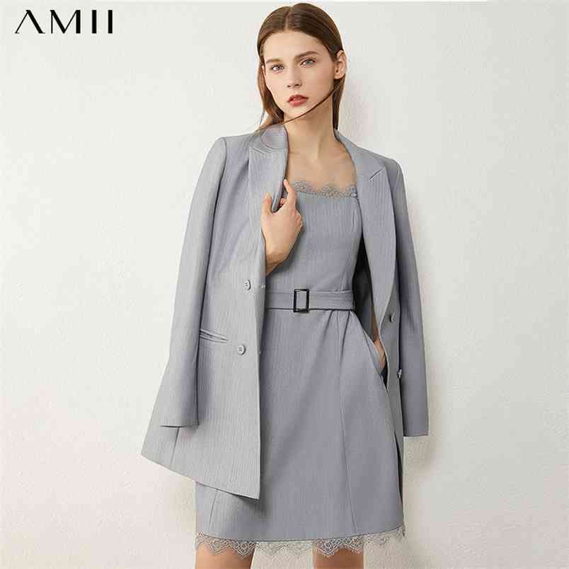 Minimalism Autumn Winter Suit For Women Fashion OLstyle Lace Spliced Mini Skirt Lapel Single-breasted Blazer 12040379 210527