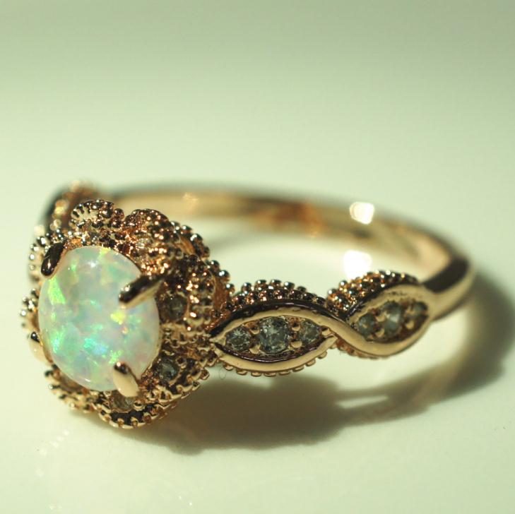 Gorgeous 14K Solid Gold Ring Rare Beautiful Fire Opal Diamond Jewelry Birthday Anniversary Gift Promise Cocktail for Women Size 6