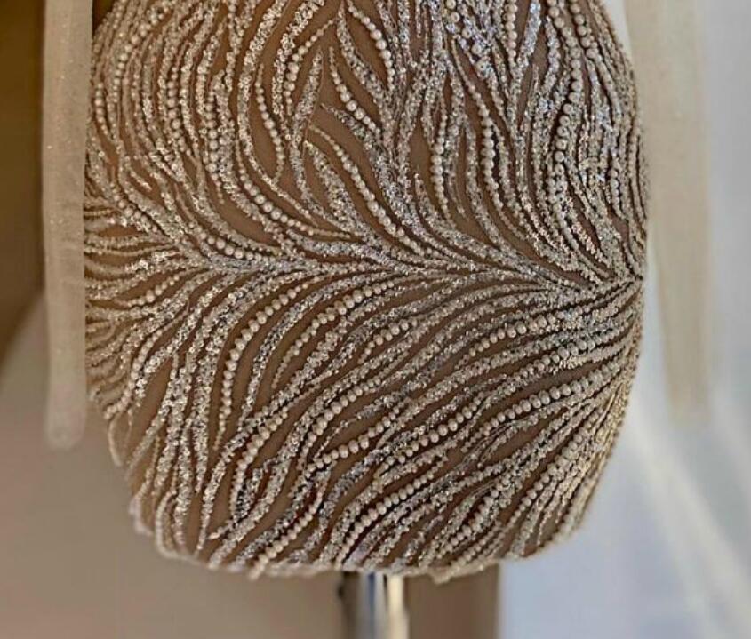 aso ebi arabic luxurious sexy champagne evening dresses beaded pearls prom dresses high neck formal party second reception gowns zj505