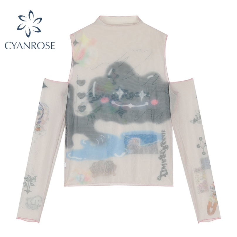 Off Shoulder Mesh Tees Hand-Painted Streetwear Sexy Slim Bodycon T Shirt Female Long Sleeve Chic Elastic Party Ins Top 210720, Picture color
Off Shoulder Mesh Tees Hand-Painted Streetwear Sexy Slim Bodycon T Shirt Female Long Sleeve Chic Elastic Party Ins Top 210720, Picture color
