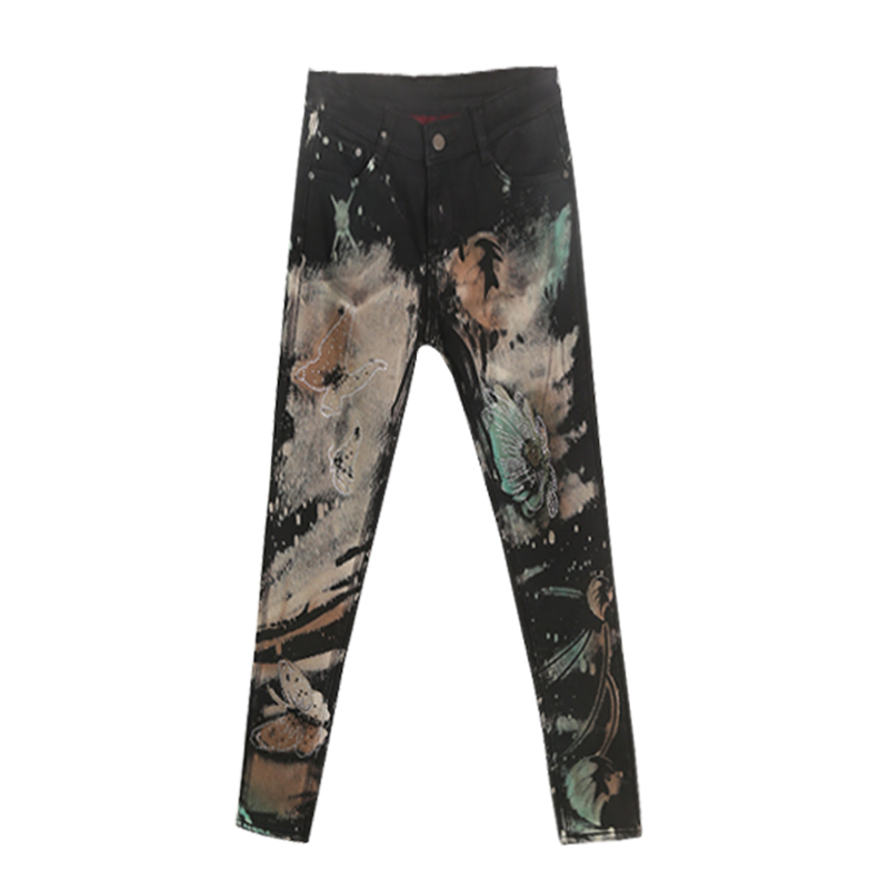 Eastic Pencil Tight Vintage Skinny Jeans Black jean Women Street Style Long Skinny Pants With Painted Ladies Jeans Leggings 210222