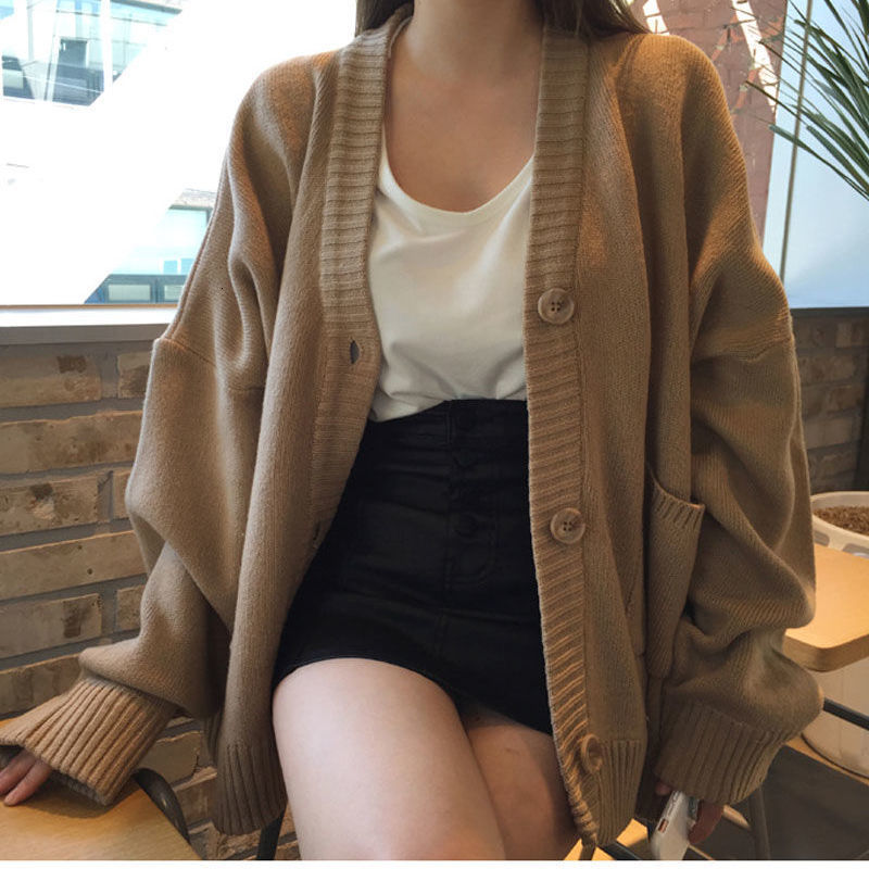 women's sweaters cardigã quente grosso com decote em v para mulheres, manga comprida, de malha, l310, outono e inverno 9tbh, White;black