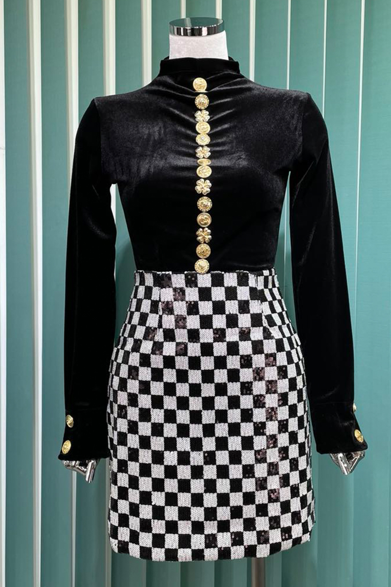 New plaid skirt in early autumn 2021, Black;gray