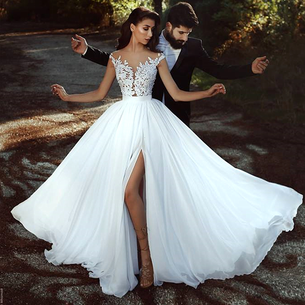 2021 New Illusion White Chiffon Beach Bridal Gowns for Wedding Party Sheer Neck Affordable Lace Slit De Marriage Qn33, Ivory
2021 New Illusion White Chiffon Beach Bridal Gowns for Wedding Party Sheer Neck Affordable Lace Slit De Marriage Qn33, Ivory