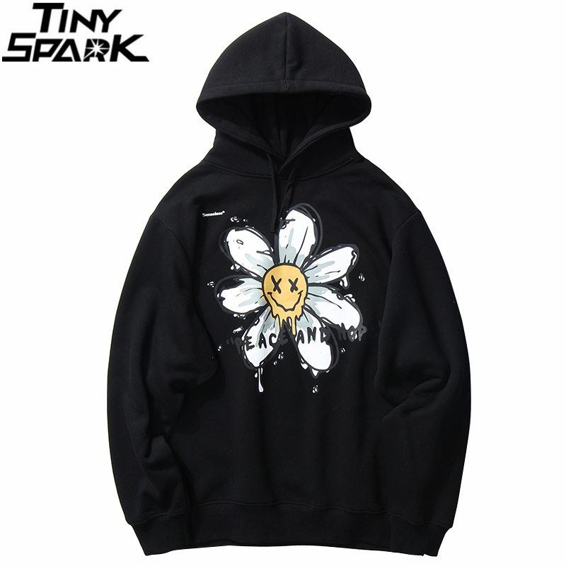 Harajuku Hoodie Sweatshirt Daisy Flower Mens Streetwear Hip Hop Hoodie Pullover Cotton Hooded Sweatshirt Fleece Winter 201020