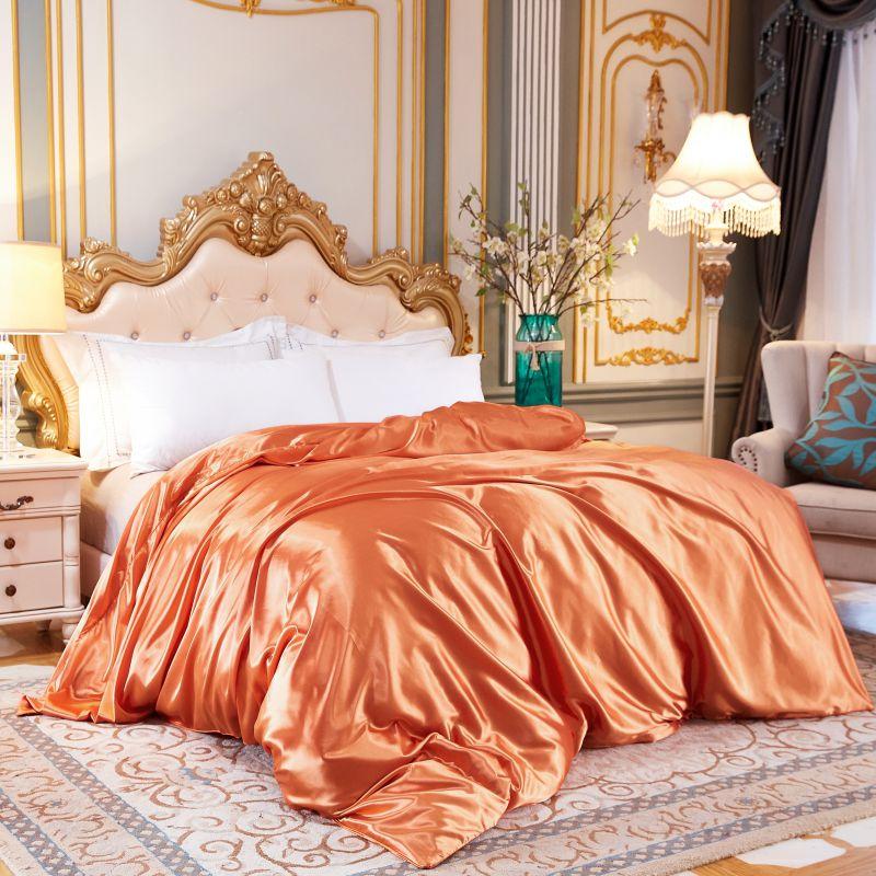 LUXURY SATIN SILK BEDDING SETS DUVET COVER FLAT FITTED SHEET TWIN FULL QUEEN KING SIZE 4PCS/6PCS LINEN SET BLACK 100%GOLDEN