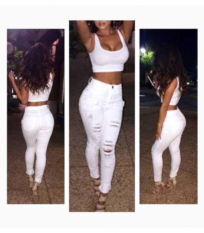 2067 Youaxon EU Size White Distressed Curvy Jeans Women`s Mid High Waist Stretch Denim Pants Ripped Skinny Jeans For Woman Jean 210616