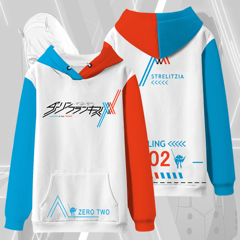 Anime Hoodie Darling in the franxx 02 ZERO TWO HIRO ICHIGO Cosplay Hooded Sweatshirt Full Color Print Pullover Teen Couple Coat 201020