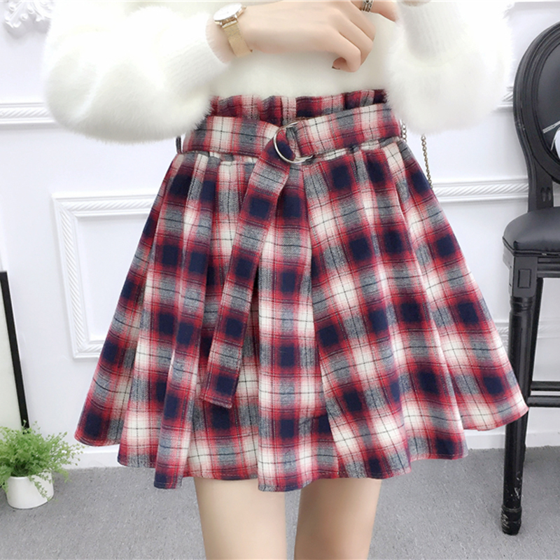 

New Schoolgirl Elastic Waist Lolita Tutu Short Skirts Womens 2021 Korean Fashion Preppy High Waisted Mini Kawaii Plaid Skirt C232 M49c, Black