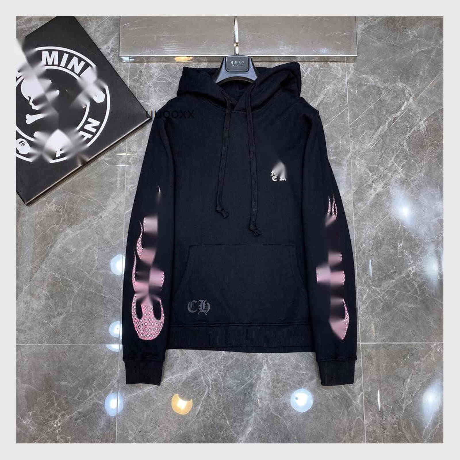 high quality chromes//heart couple ins super fire top hooded long sleeve printed front shoulder early flame sweater design sense of men's, Black
high quality chromes//heart couple ins super fire top hooded long sleeve printed front shoulder early flame sweater design sense of men's, Black