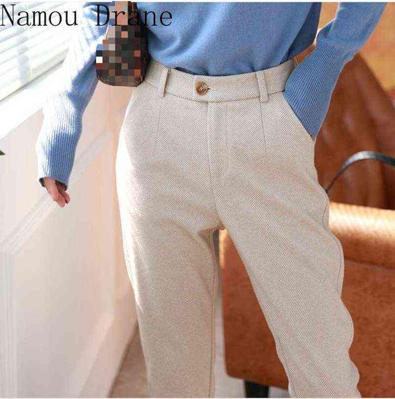 Woolen Pants Women's Harem Pencil Autumn Winter High Waisted Casual Suit Office Lady Women Trousers 211115