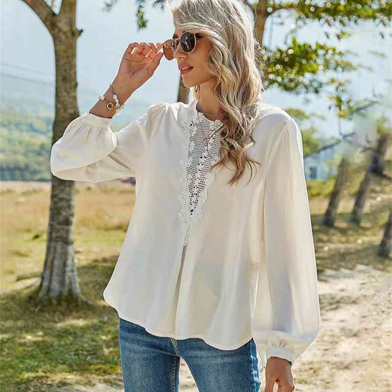 Spring Summer Women Casual Long Blouse Shirts O Neck Lace Chiffon White Fashion Female Floral Tops Blusas 210603
Spring Summer Women Casual Long Blouse Shirts O Neck Lace Chiffon White Fashion Female Floral Tops Blusas 210603