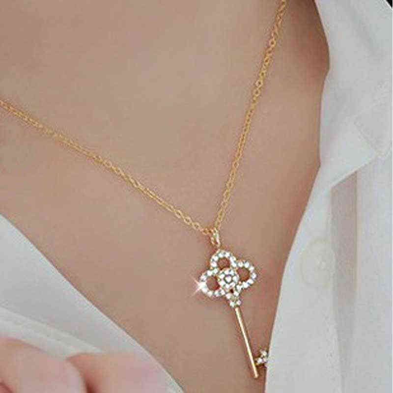 Gold Key Pendant Necklace For Women, Charming Ladies Wedding Crystal Cubic Zircon Chain Fashion Party Jewelry Girl Gift G1206