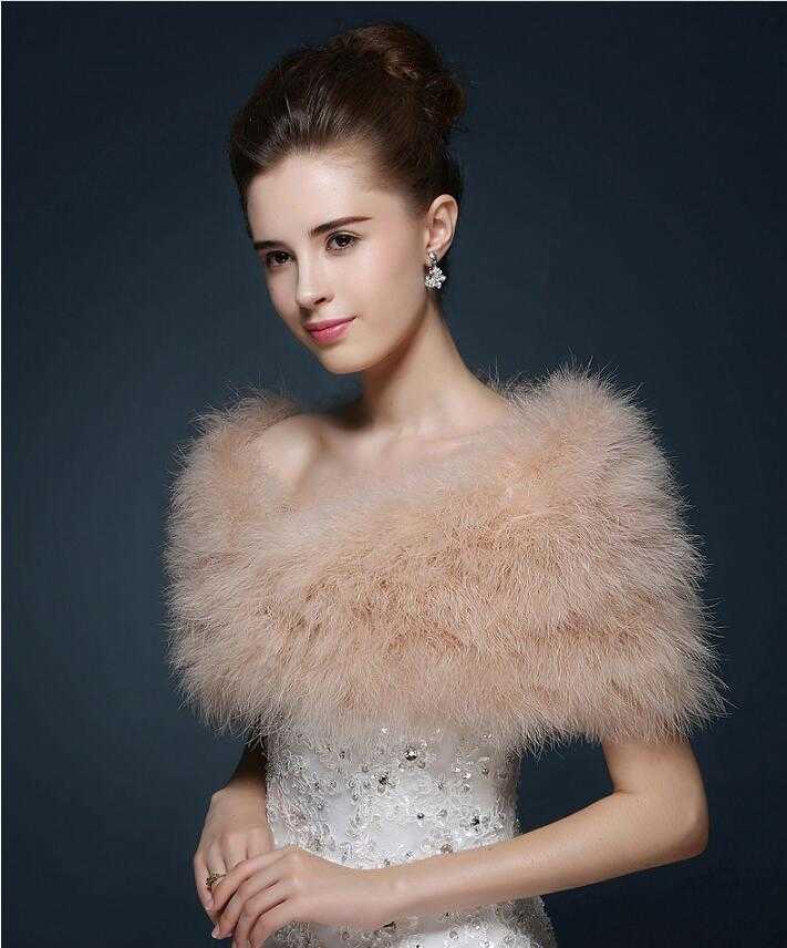 Wedding fur cape Luxurious ostrich feathers camel Fur Boleros wedding bride White ivory shrug bridal party shawls bolero X0722