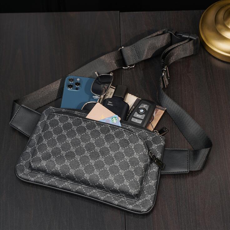 Factory sales men leathers shoulder bag outdoor sports printing leisure purse multifunctional leather fashion handbag street personality plaid storage wallet