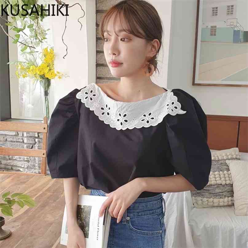 Chic Lace Hook Patchwork Blouse Shirt Korean Puff Sleeve O-neck Womens Tops Summer Elegant Blusas 6J276 210603, Pink
Chic Lace Hook Patchwork Blouse Shirt Korean Puff Sleeve O-neck Womens Tops Summer Elegant Blusas 6J276 210603, Pink