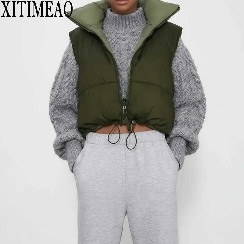 ZA Women Fashion Thick Warm Parkas Coat Vintage Pockets Drawstring Female Sleeveless Cotton Vest Outerwear Chic Tops 210604, Wear on both sides
ZA Women Fashion Thick Warm Parkas Coat Vintage Pockets Drawstring Female Sleeveless Cotton Vest Outerwear Chic Tops 210604, Wear on both sides