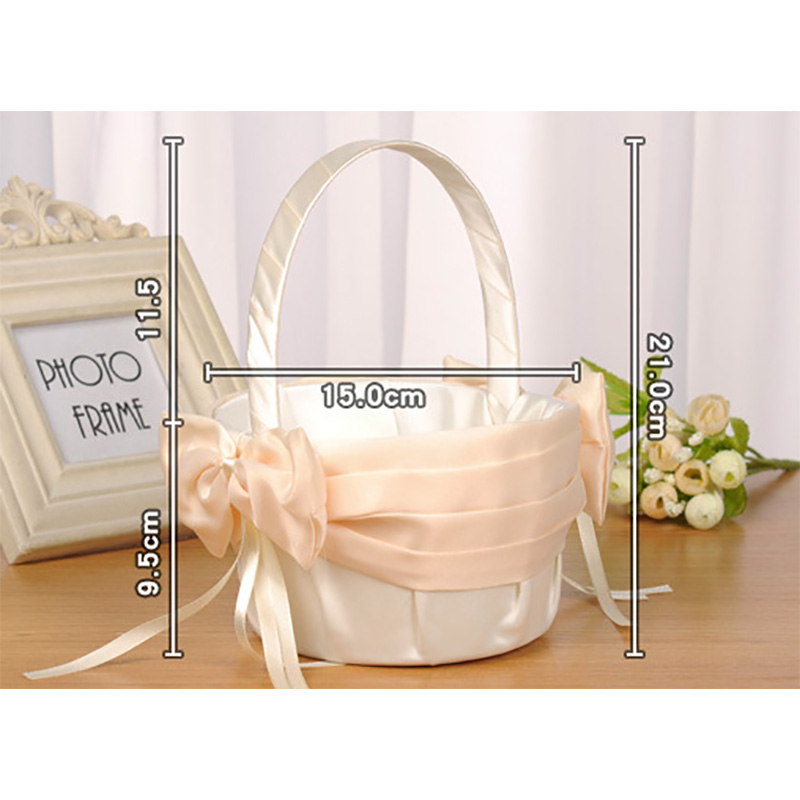 Champagne Lace Girl Basket Elegant Satin With Bow knot Round Wedding Favors Decoration L5645