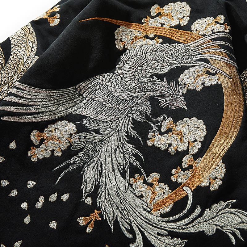 Mens Hip Hop Streetwear Hoodie Chinese Style Dragon Phoenix Embroidery Pullover New Autumn Cotton Fleece Floral Sweatshirt 201128