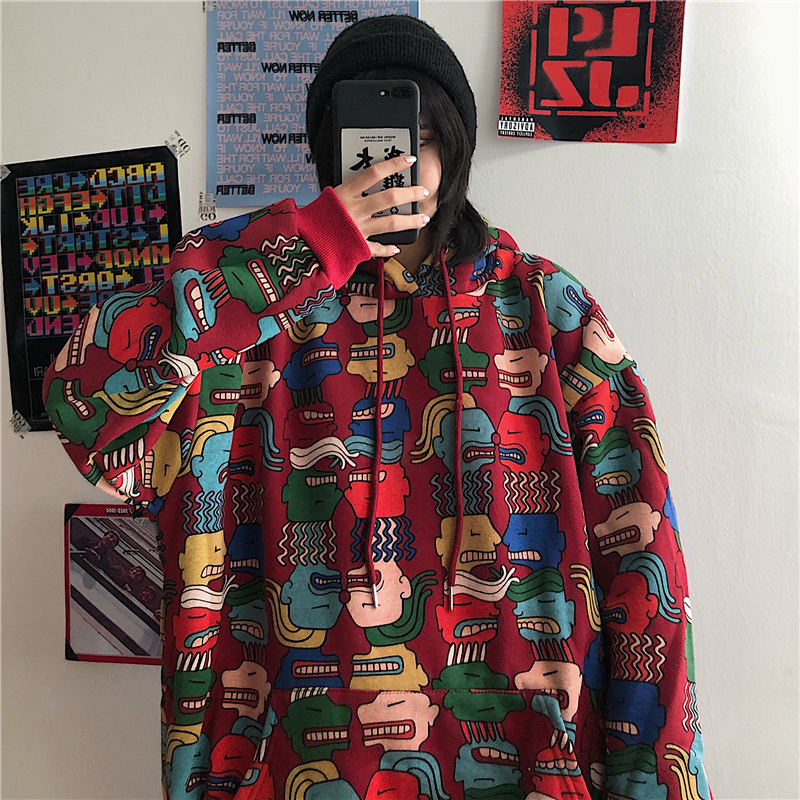 Harajuku Women Hoodies Pullovers Oversized Print Sweatshirt Korean style Hood Hooded Women's tops Loose Coat Streetwear clothes 201102