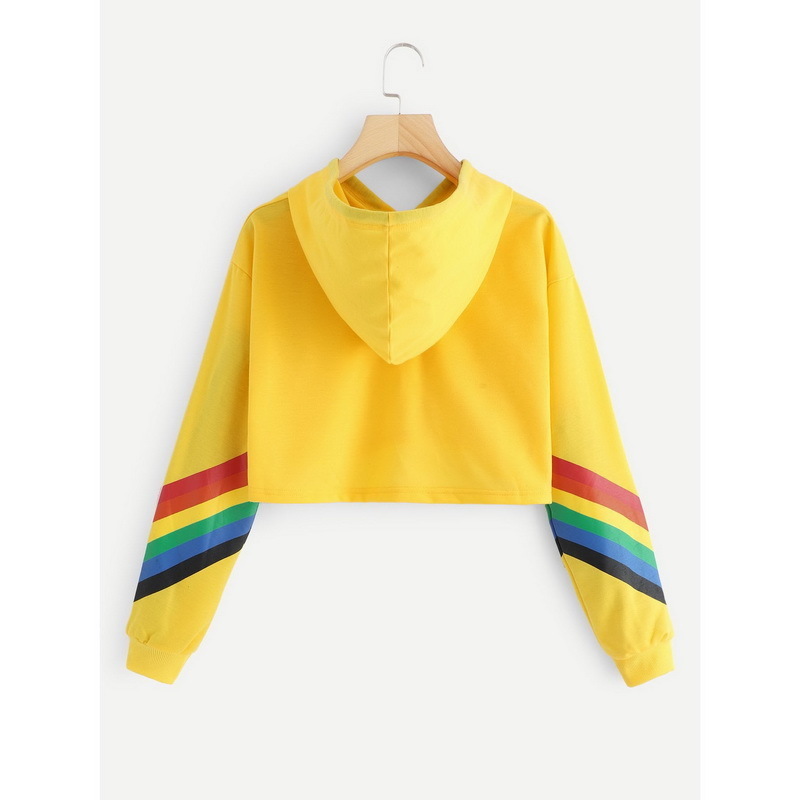 QRWR Autumn Sweatshirt Women Fashion Rainbow Love printing Casual Long Sleeve Hoodies Loose Short Hooded Women Swatshirt 201202