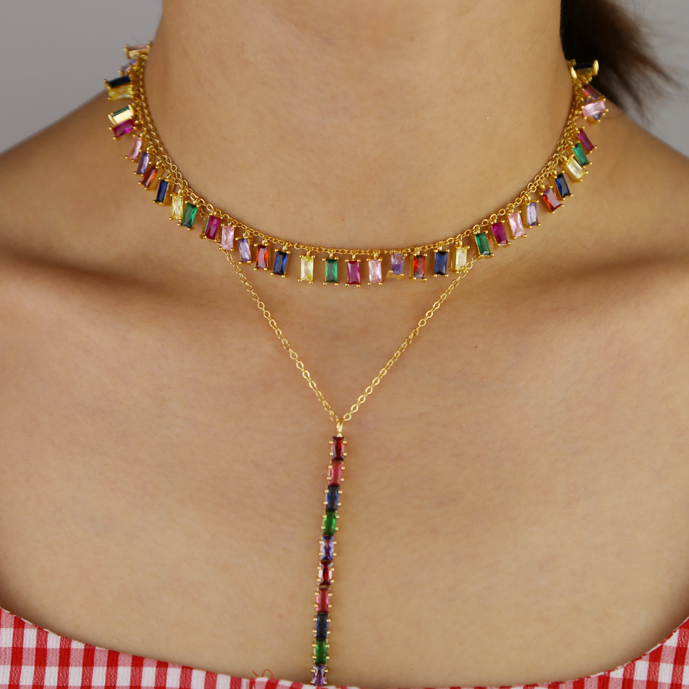 fashion jewelry colorful cz tennis chain choker Necklace Love Statement Girlfriend Gift Cute Gold rainbow Collier Femme jewels