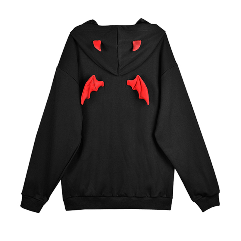 Autumn Punk Gothic Devil Horn Hooded Sweatshirt Women Winter Warm Loose Harajuku Sweatshirt Outdoor Cute Hoodies Pullover LJ201130