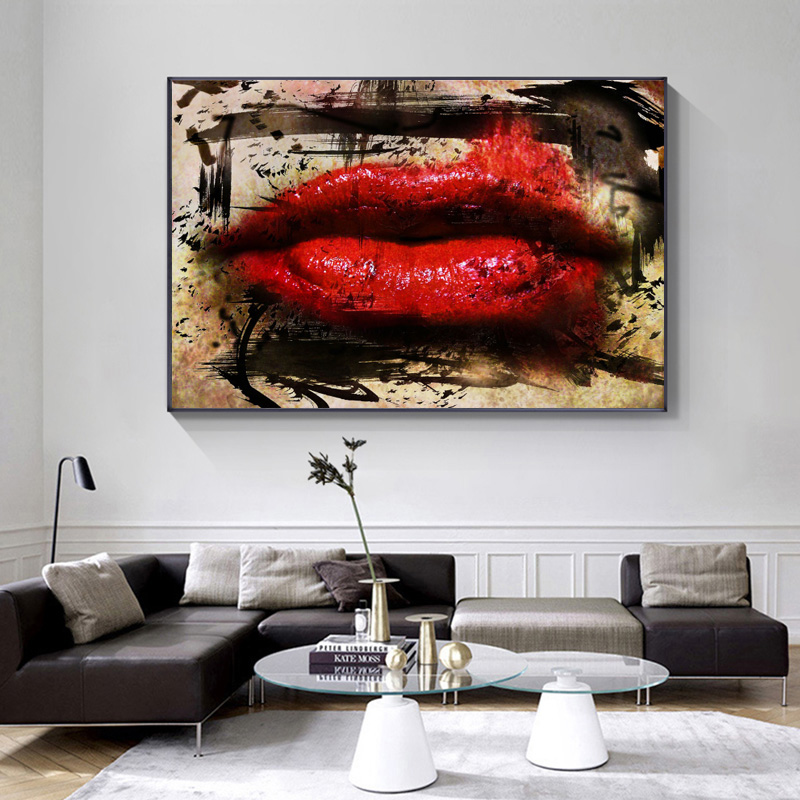 Modern Posters and Prints Canvas Painting Abstract Graffiti Sexy Women Red Lip Wall Pictures for Living Room Cuadros Home Decor