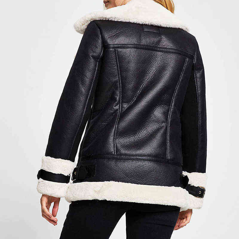 Aibeautyer Autumn Winter Female Outwear Casaco Feminino Coat Women Pu Faux Soft Leather Black White Sheepskin Fur Jacket 211108