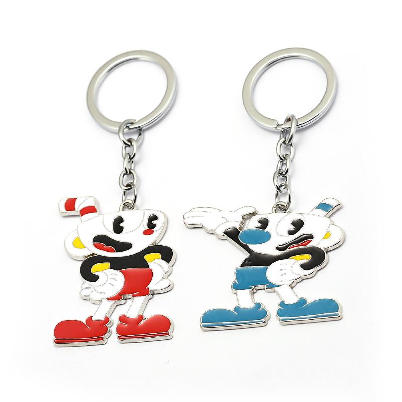Keychains HSIC 2 Styles Cuphead Keychain Metal Cup Head Key Ring Car Holder Anime Figure Chains For Men Women Llavero HC12779
