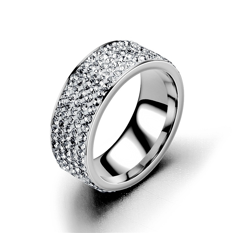 Five Rows Diamond Stainless Steel Ring Handamde Men Women Lovers Gift Rings Jewelry