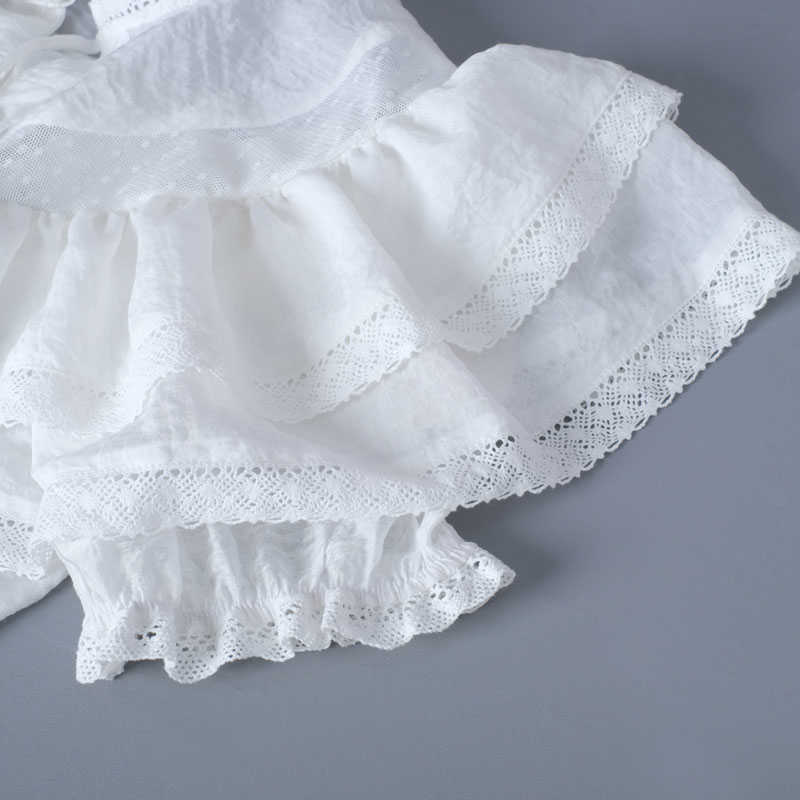 High Quality Short Sleeve White Lace Patchwork Women Holiday and Beach Style Mini Dress 210630