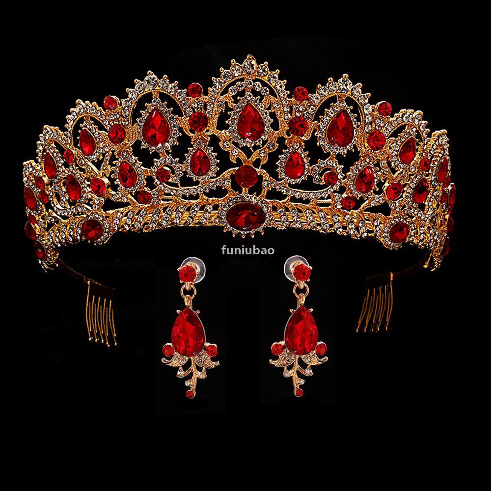 Red Wedding Crown Gold Royal Bridal Tiara Queen Bride Crown And Earring Pageant Baroque Headband Princess Hair Jewelry Ornament T190620
Red Wedding Crown Gold Royal Bridal Tiara Queen Bride Crown And Earring Pageant Baroque Headband Princess Hair Jewelry Ornament T190620