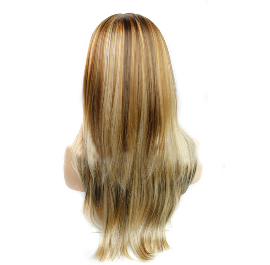 New Fashion Long Blond Highlighted Brown Synthetic Straight wig women's Hair wigs for life Cosplay