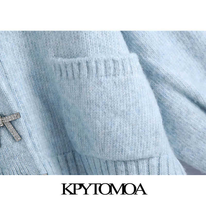 KPYTOMOA Women Fashion Buttons Loose Knitted Cardigan Sweater Vintage Long Sleeve Pockets Female Outerwear Chic Tops 210918