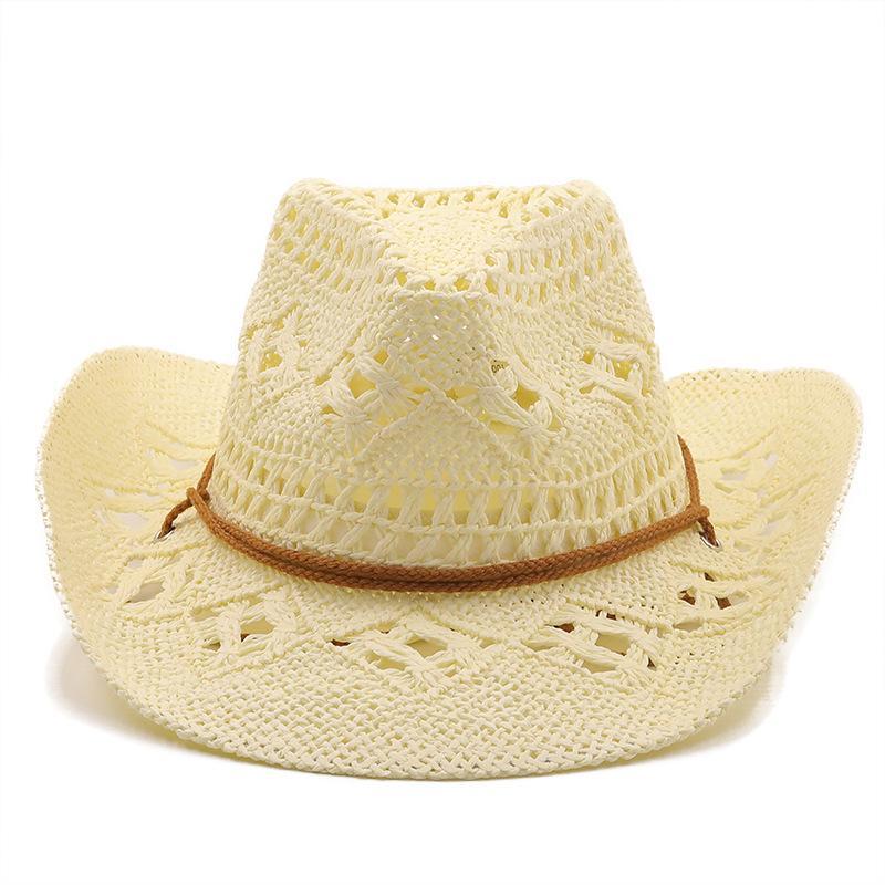Wide Brim Hats Fashion Hollowed Handmade Cowboy Straw Hat Women Men Summer Outdoor Travel Beach Unisex Solid Western Sunshade Cap3