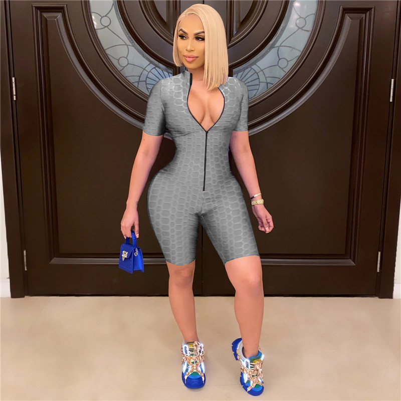 Women yoga shorts Jumpsuits fashion zipper Rompers short sleeve skinny solid color bodysuits Casual Overalls Summer clothes leggings 4605