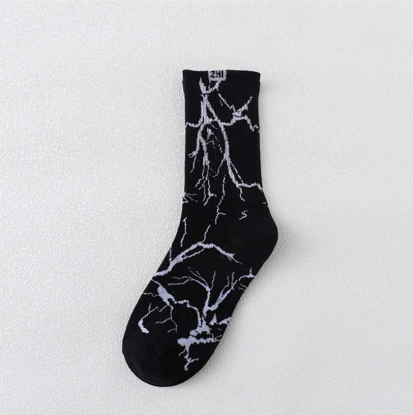 Fashion Black Lightning Men and Women Socks Cotton Color Harajuku White Flash Happy Hip Hop Fashion Skateboard Casual Girls Sockings