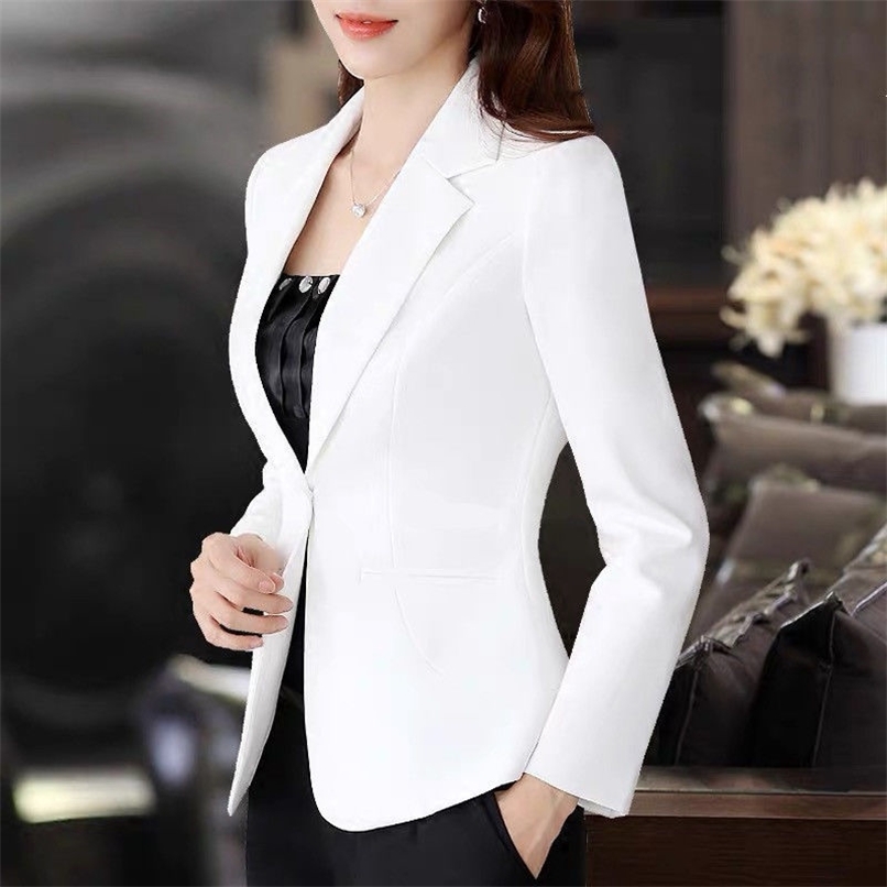 (made by yihaodi) spring and Autumn Korean Mini suit women's long sleeve short slim casual temperament White 210930