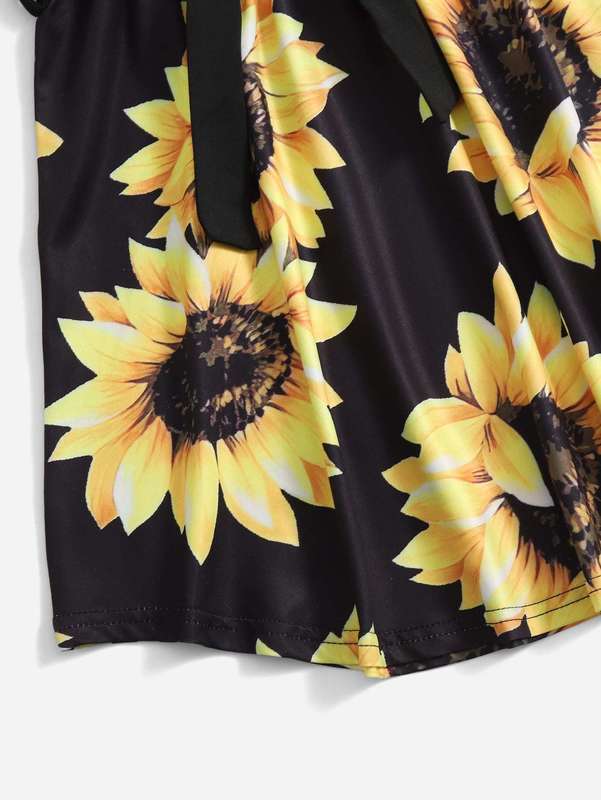 Toddler Girls 1pc Sunflower Print Belted Dress SHE