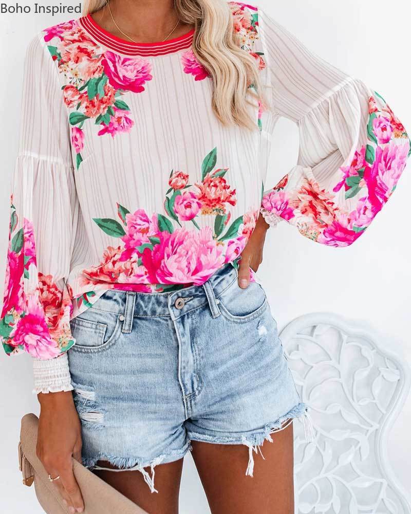Inspired VALENCIA ROSE PRINTED Relaxed Fit long sleeve shirt bohemian style party new Boho BLOUSE top 210225